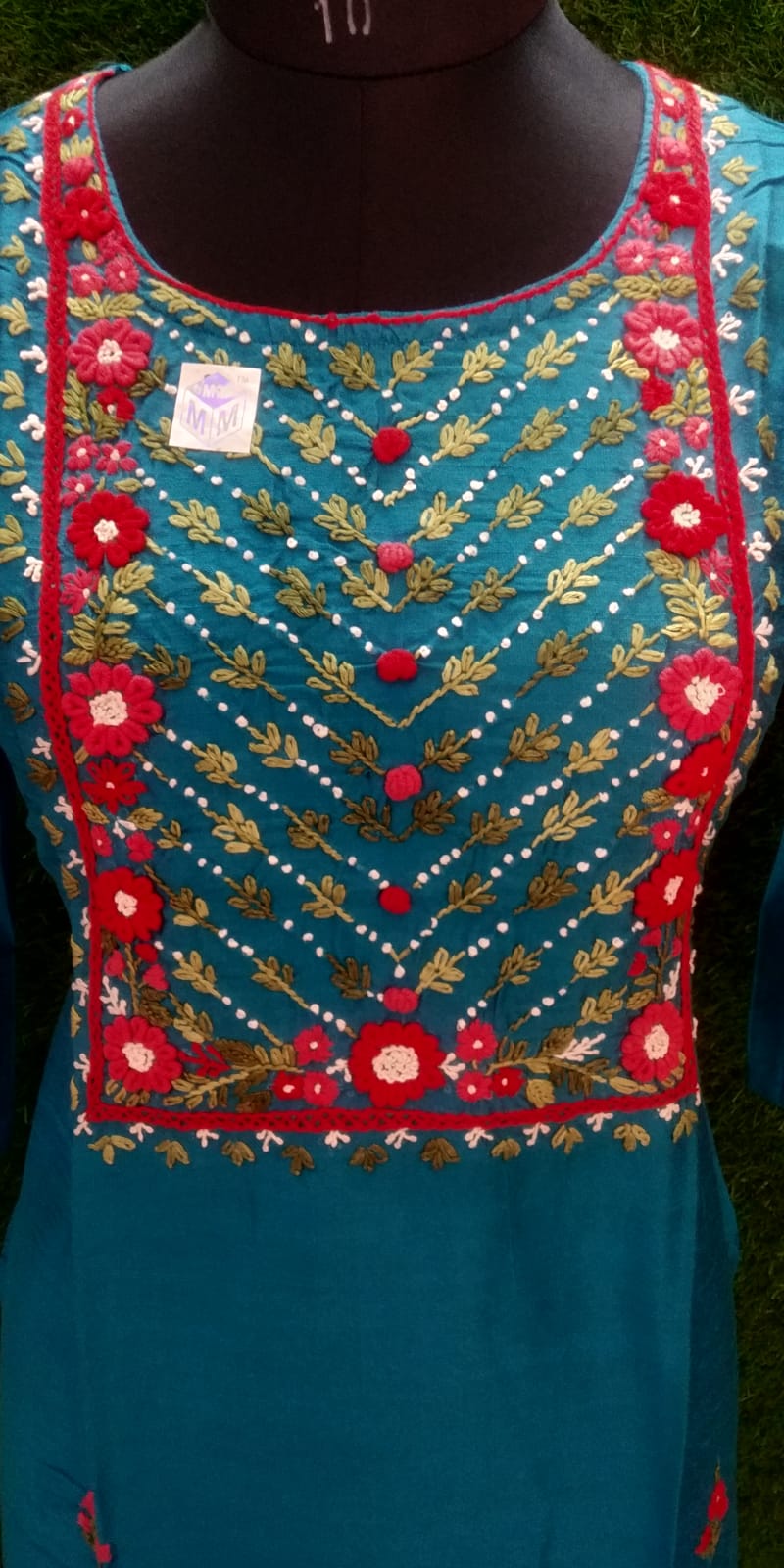 Designer Boutique Raw Silk Kurti – Blue with Exclusive Hand Work