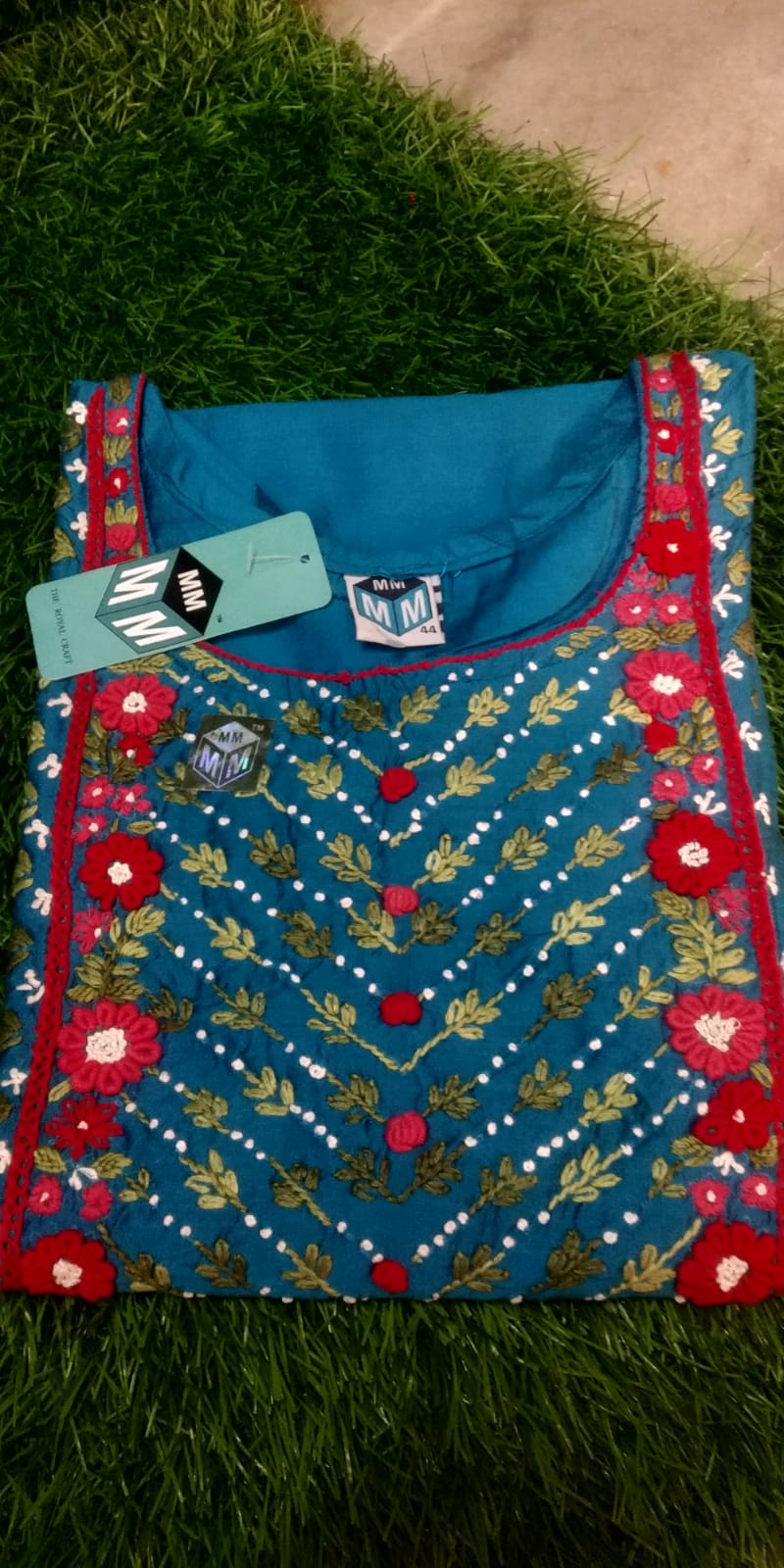 Designer Boutique Raw Silk Kurti – Blue with Exclusive Hand Work