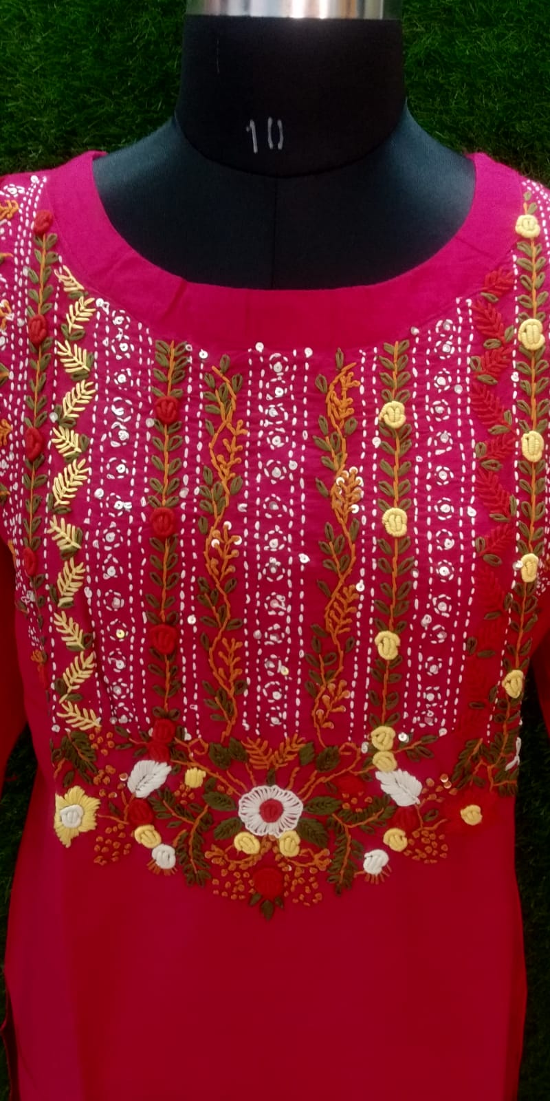 Boutique Raw Silk Side-Cut Kurti – Rani Pink with Heavy Hand Work