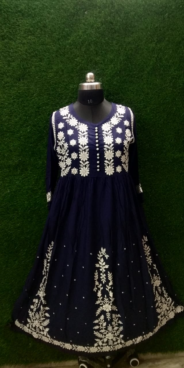 Rayon Embroidered Gown – Chicken Hand Work