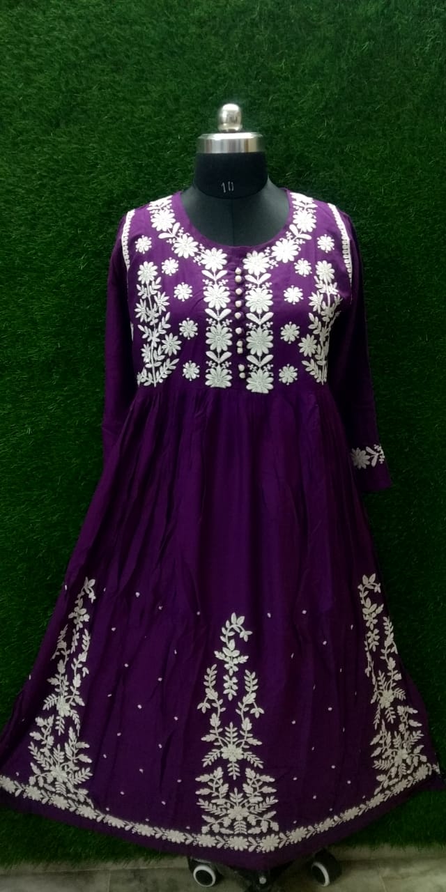 Rayon Embroidered Gown – Chicken Hand Work