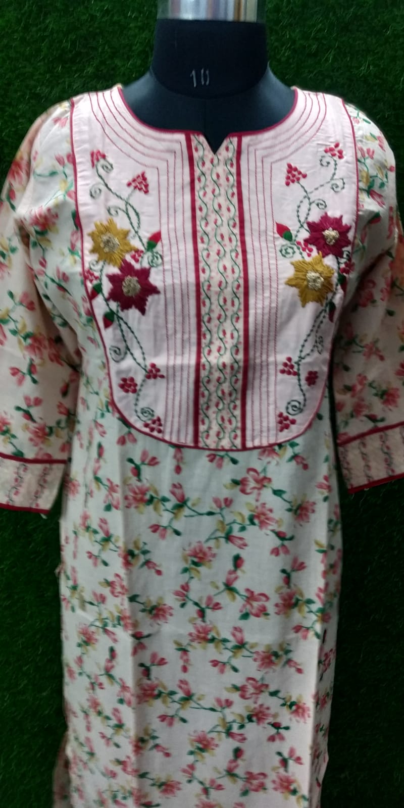 Pure Cotton Branded Kurti – Peach Side-Cut with Boutique Hand Work