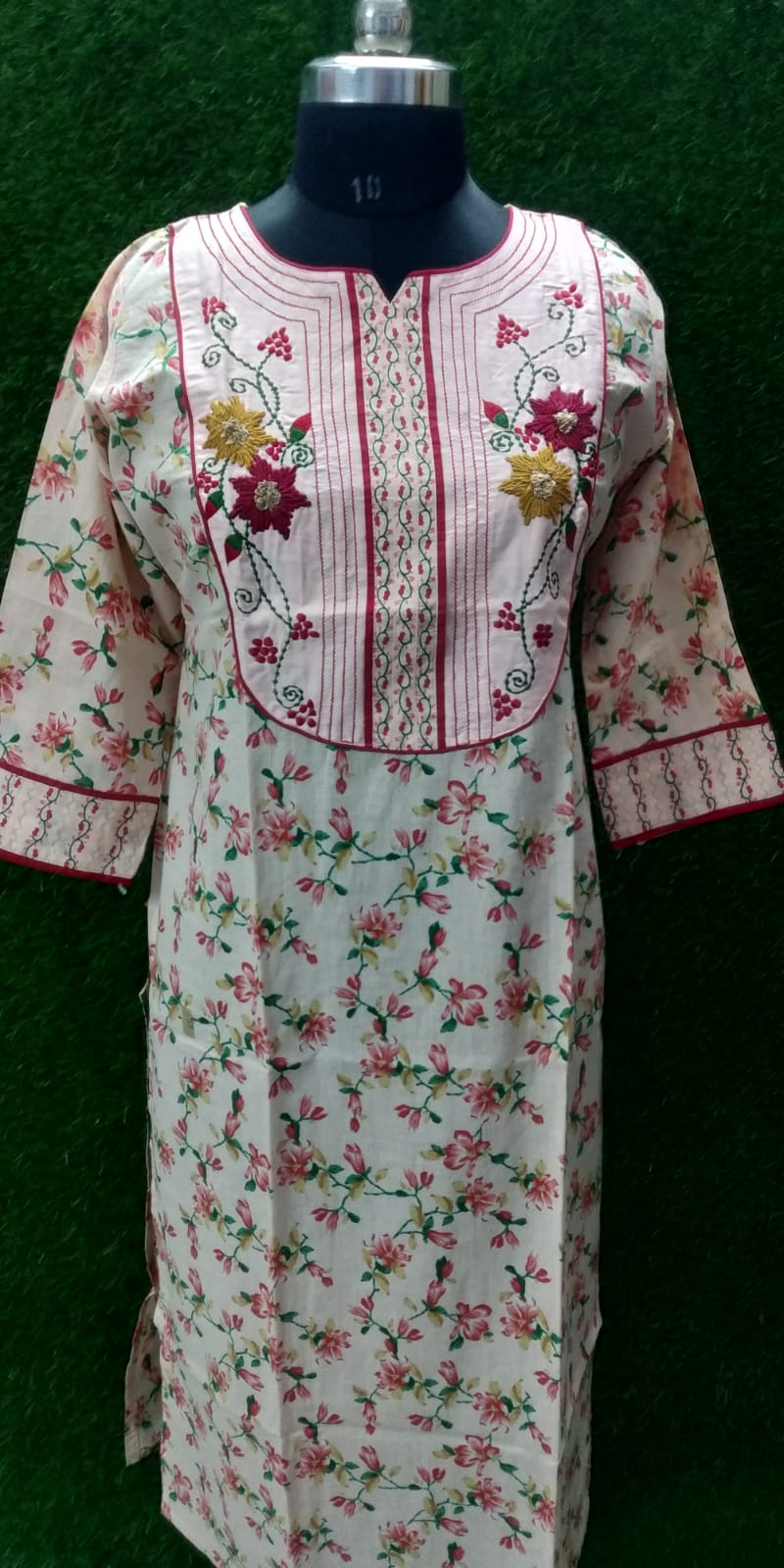 Pure Cotton Branded Kurti – Peach Side-Cut with Boutique Hand Work