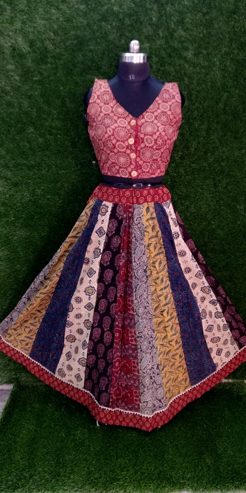 Ajrakh Patchwork Skirt with Padded Ajrakh Blouse