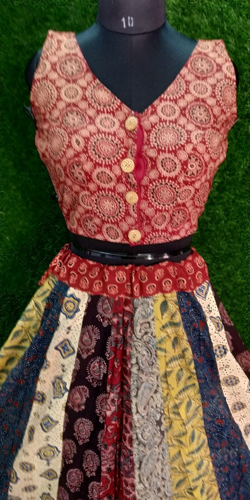 Ajrakh Patchwork Skirt with Padded Ajrakh Blouse