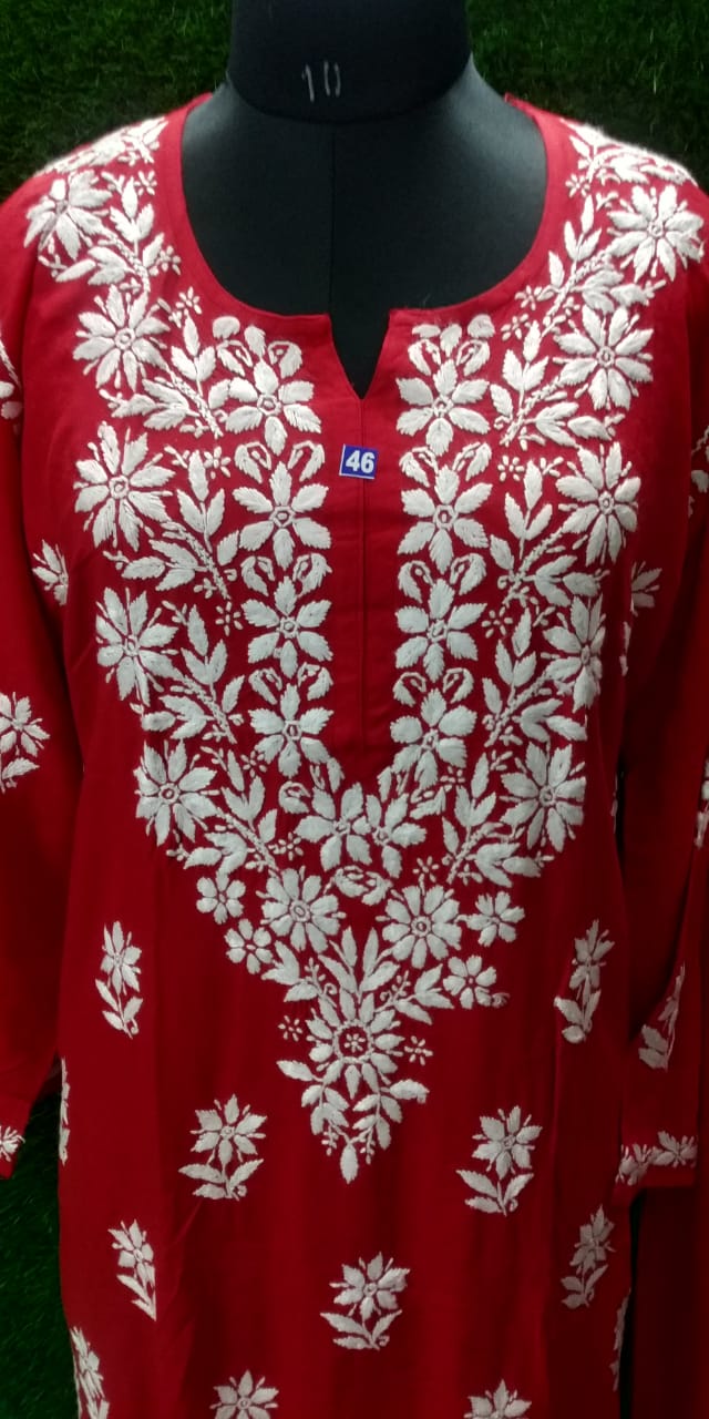 Modal Chikan Kurti Full Set – Elegant Hand Work Front with Matching Upper & Bottom