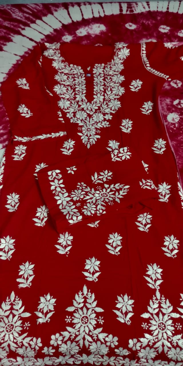 Modal Chikan Kurti Full Set – Elegant Hand Work Front with Matching Upper & Bottom