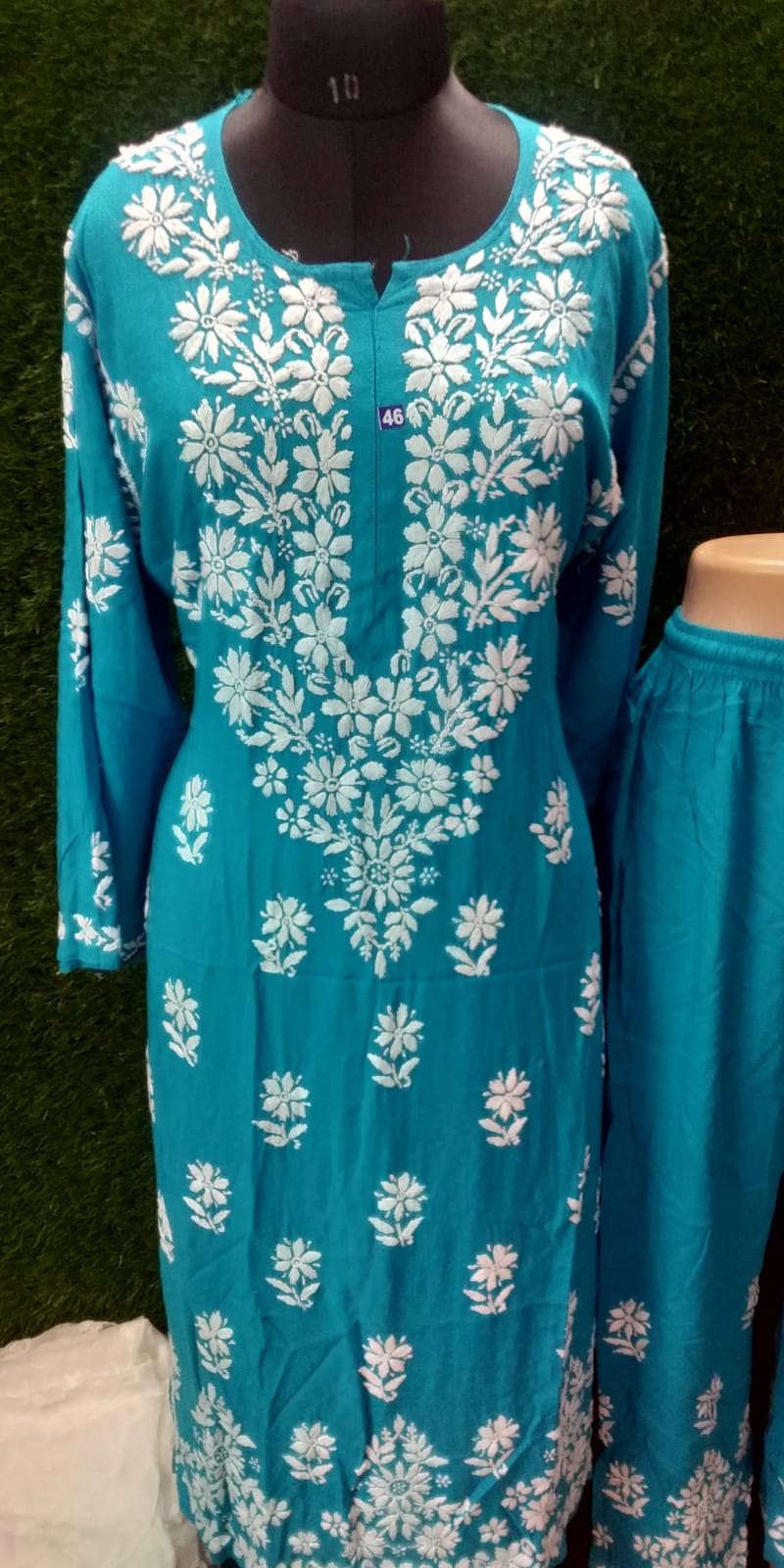 Modal Chikan Kurti Full Set – Elegant Hand Work Front with Matching Upper & Bottom