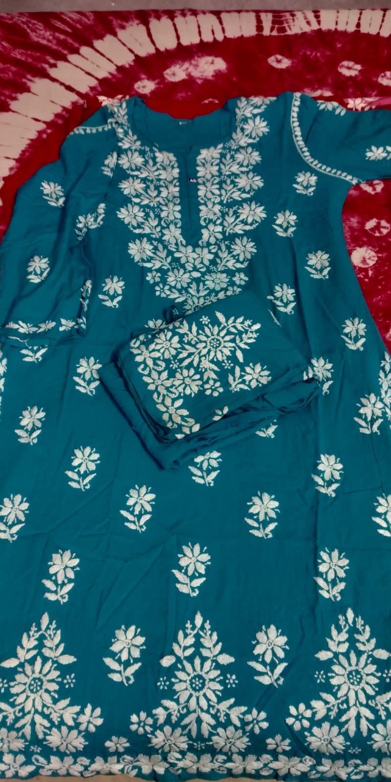 Modal Chikan Kurti Full Set – Elegant Hand Work Front with Matching Upper & Bottom