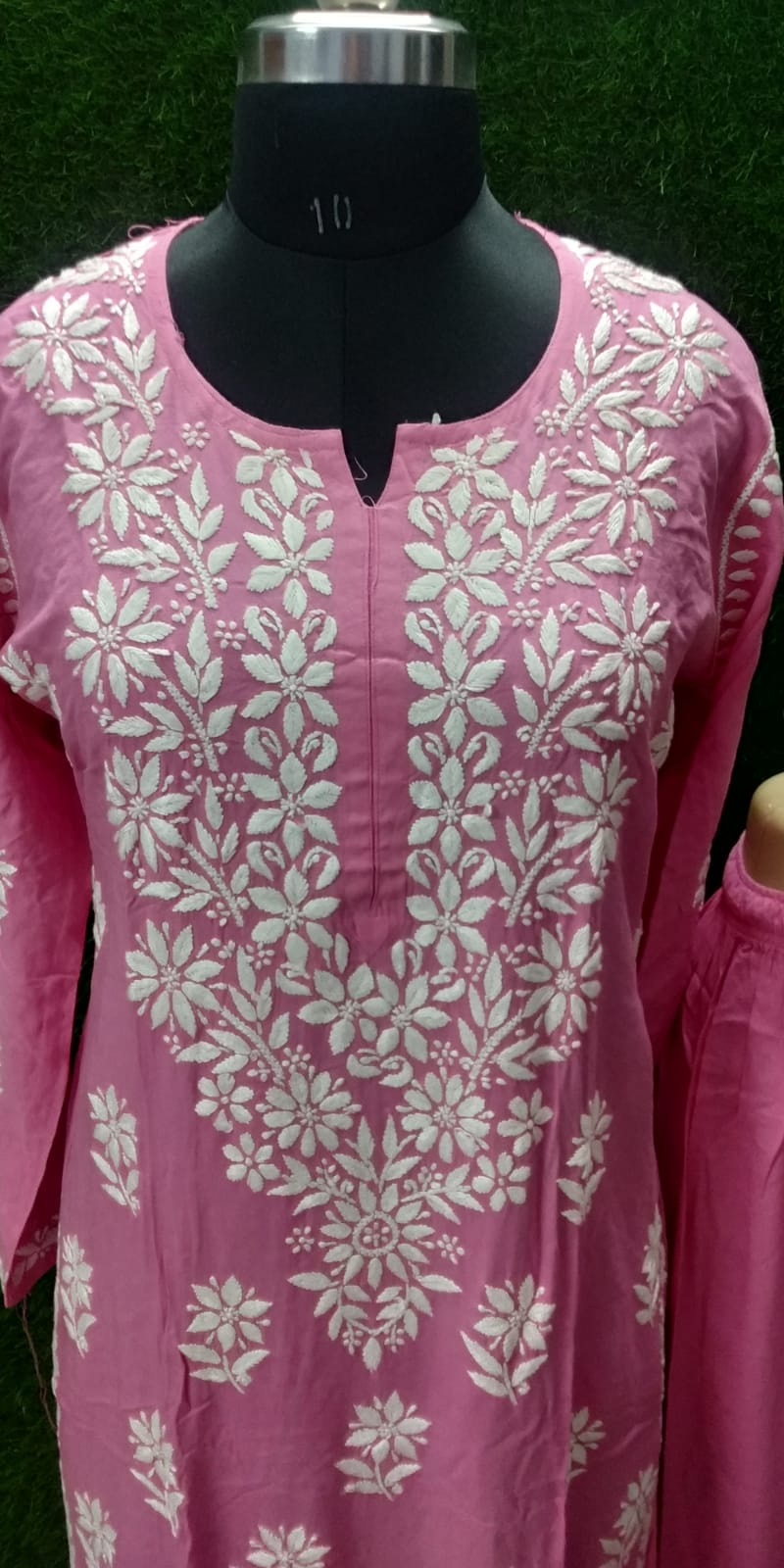 Modal Chikan Kurti Full Set – Elegant Hand Work Front with Matching Upper & Bottom